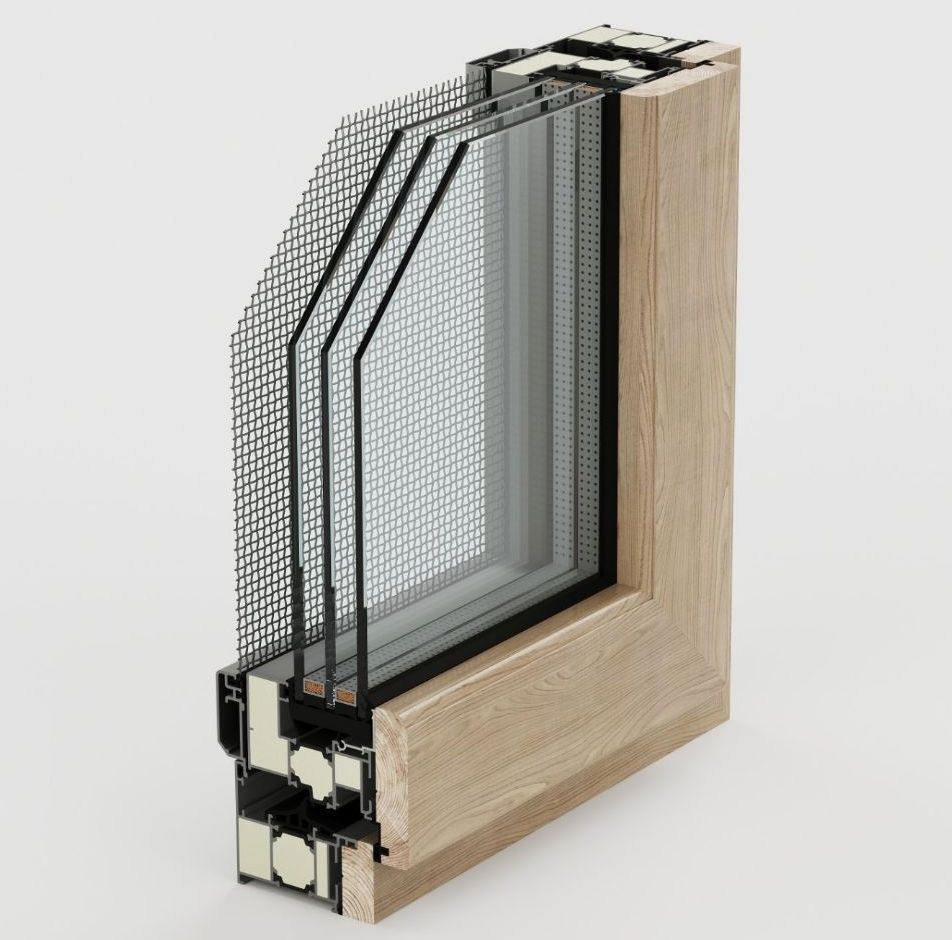 Modern Design Wooden Aluminum Composite Triple Tempered Impact Glazing Solid Wood Window
