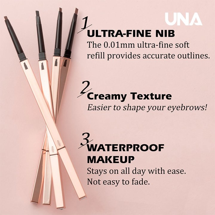 Custom Logo 2 in 1 Ultra-Fine Precision Eyebrow Pencil with Brush Waterproof Cream Eyebrow Rose Gold Thin Brow Pencils