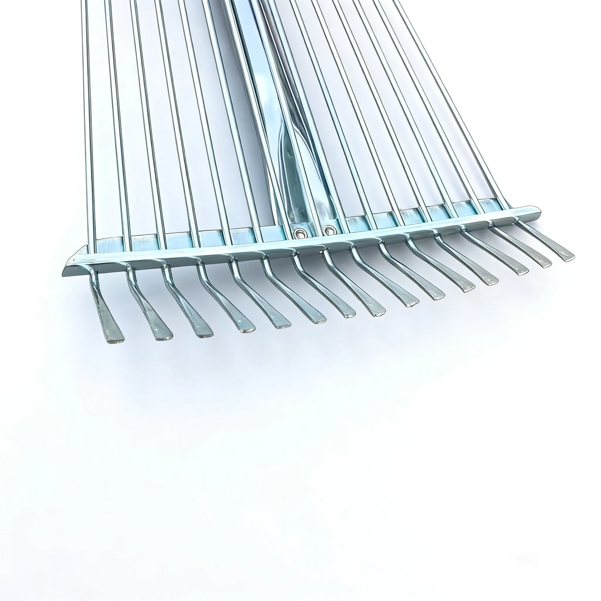 Stainless Steel Telescoping Garden Leaf Rake 15 Teeth Adjustable Folding Handle Sliver