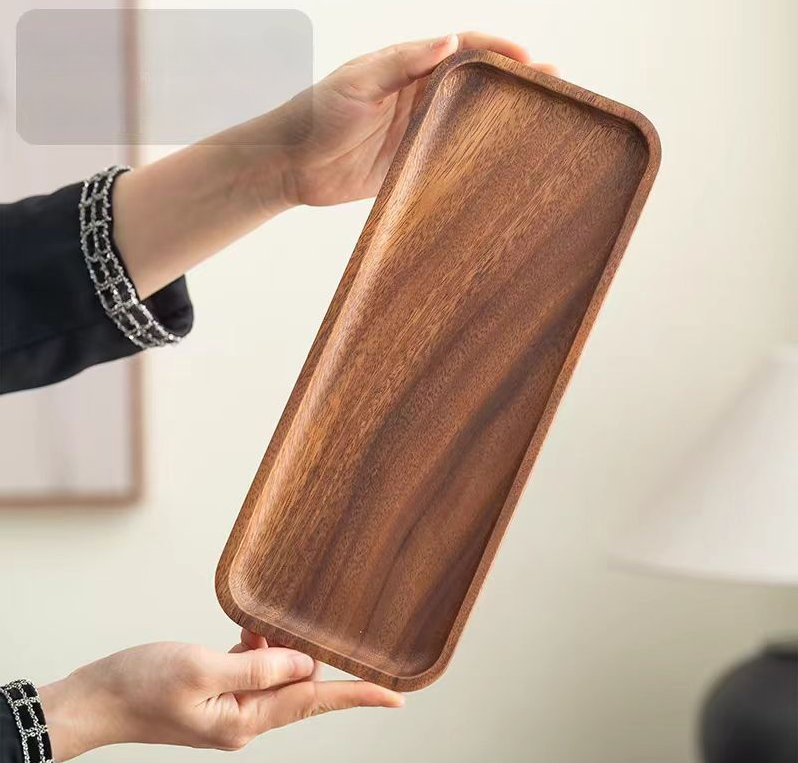 Wholesale Solid Walnut Wood Rectangular Serving Trays for Food Dishes & Plates