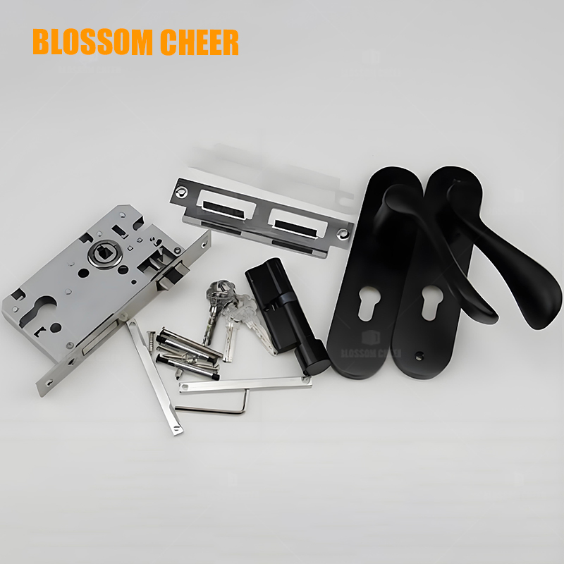 Premium Black Bedroom Door Lock Set in Durable Wood and Aluminum