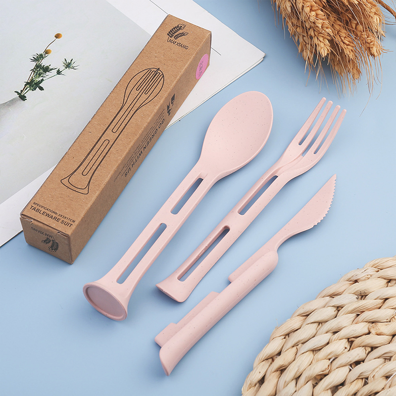 Nordic Style Wheat Element Cutlery 3-in-1 Portable Children's Plastic Cutlery Knife