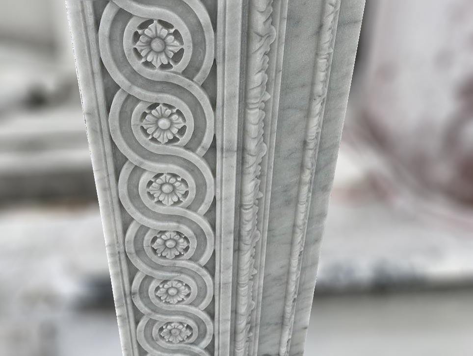 Hand Carved Natural Stone White Marble Fireplace Surround