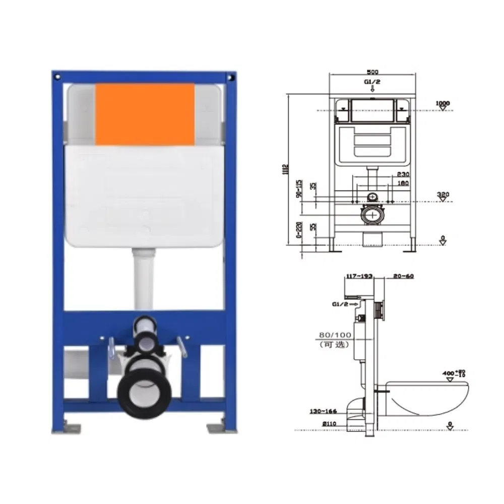 HDPE Molding Mechanical Thin 80mm Concealed Cistern with Dual Flushing Button