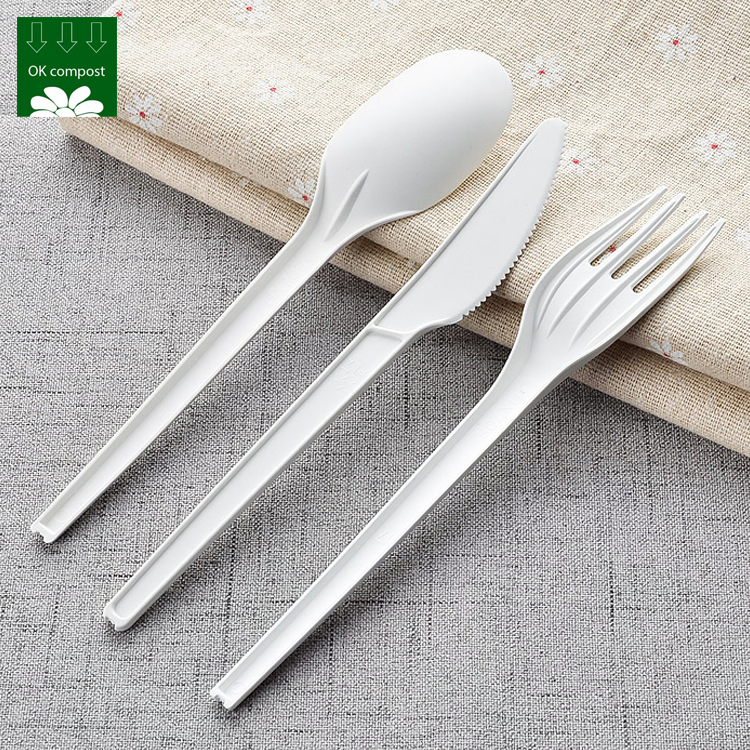 Custom PLA Compostable Cutlery Biodegradable Disposable Tableware Fork Spoon with Set
