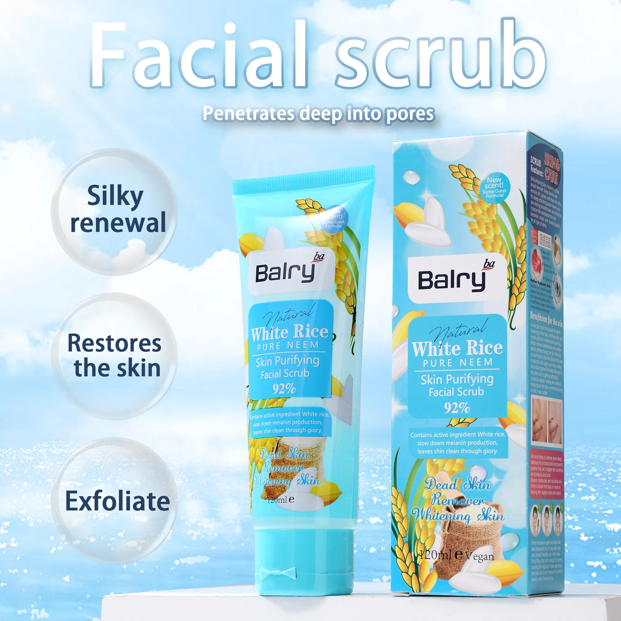 Organic Rice Extract Hydrating Skin Whitening Gentle Face Body Scrub