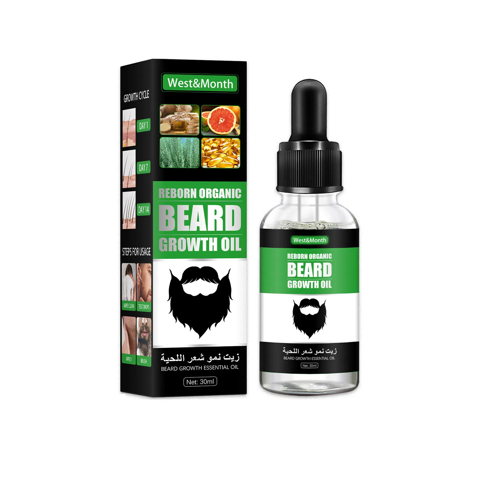 100%Natural Beard Hair Regrowth Treatment for Men Biotin Helps Restore Thinning and Hair Loss