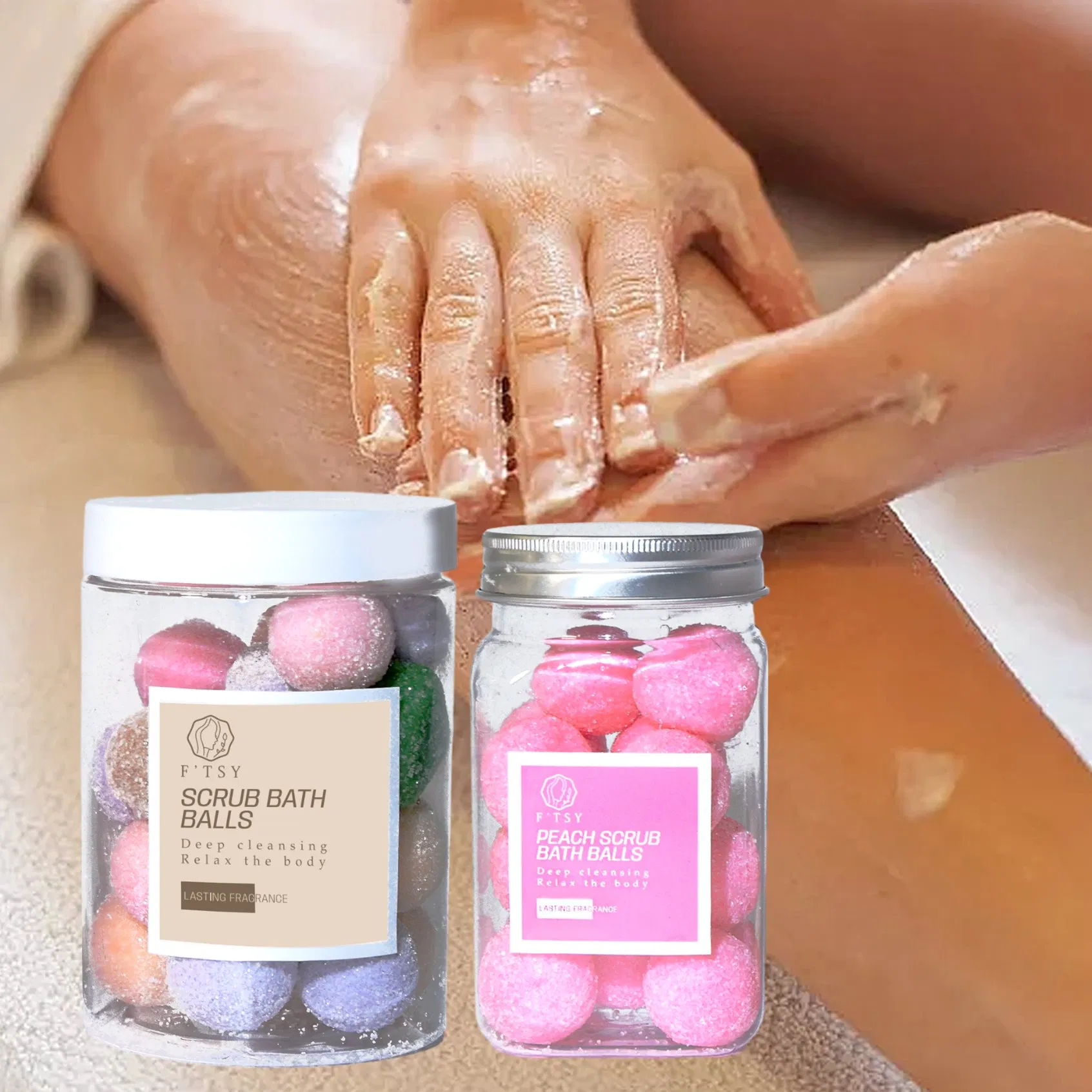 Custom Logo Natural Exfoliating Bath Candy Gentle Cleansing Whitening Sugar Scrub Balls Body Care