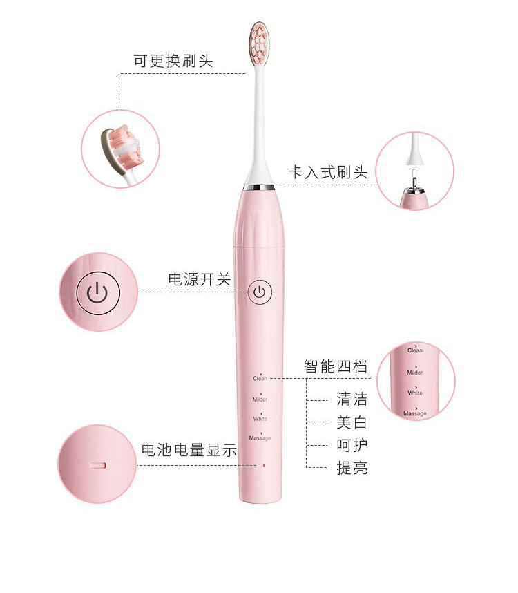 Adult Electric Tooth Brush Colorful 4 Cleaning Mode Rechargeable Toothbrush