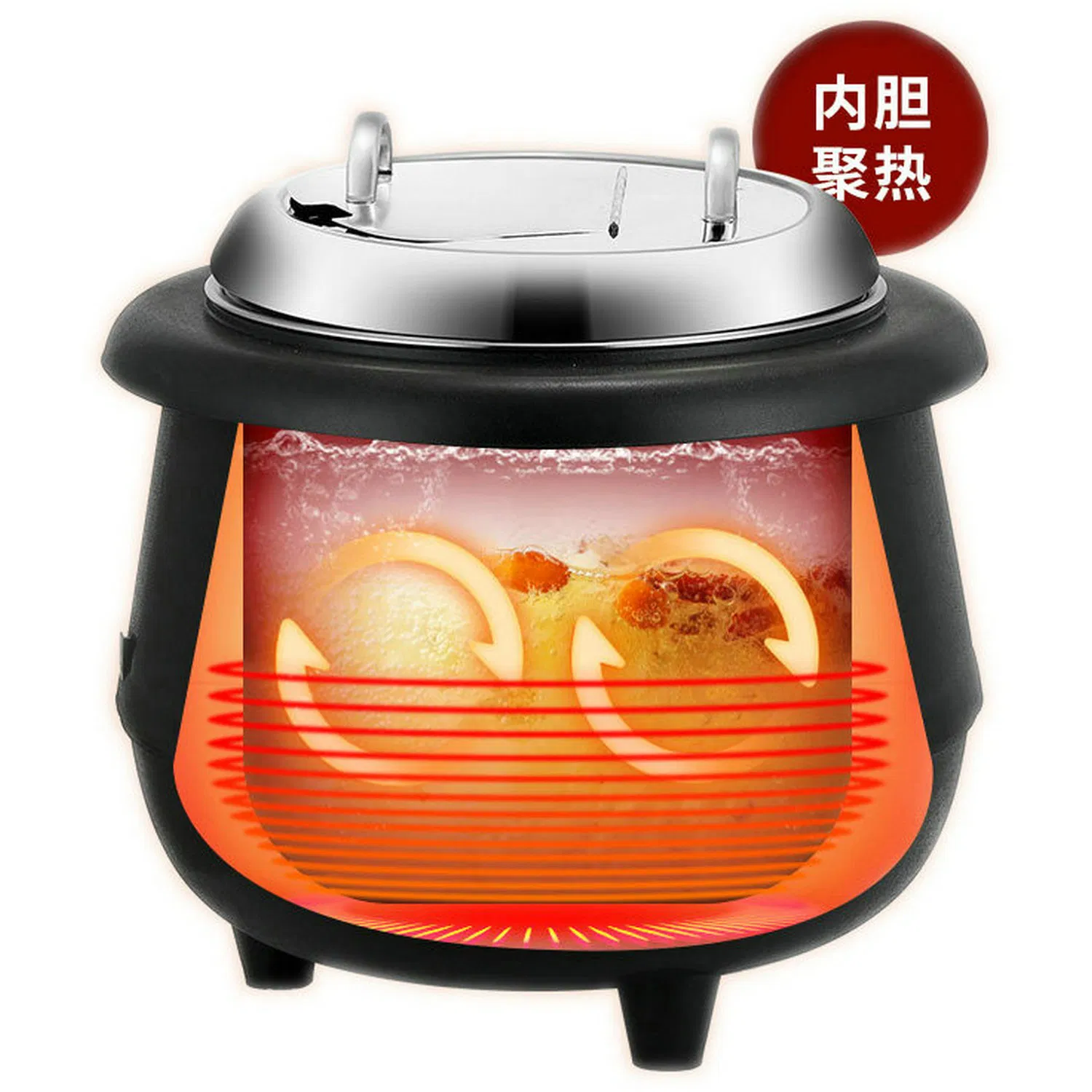 Black Color PP Material Outside Wall, Stainless Steel Inside Wall 13L Capacity Thermal Insulation Soup Kettle