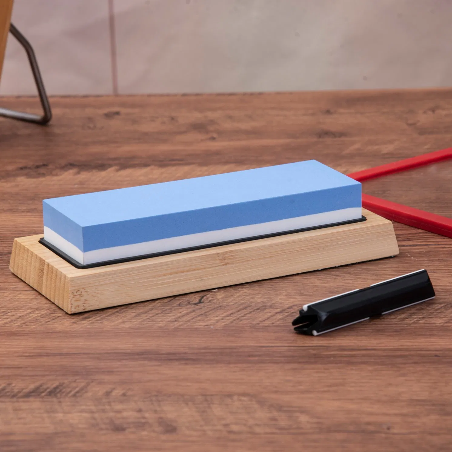 1000/6000 Grit Knife Sharpening Stone with Angle Guide Non-Slip Bamboo Base