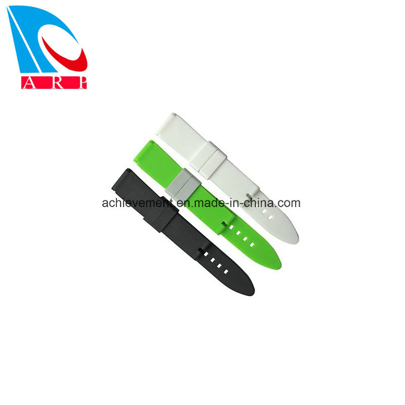 Rubber Silicone Watch Band Strap with Brushed Stainless Steel Pre-V Buckle 22mm 24mm 26mm