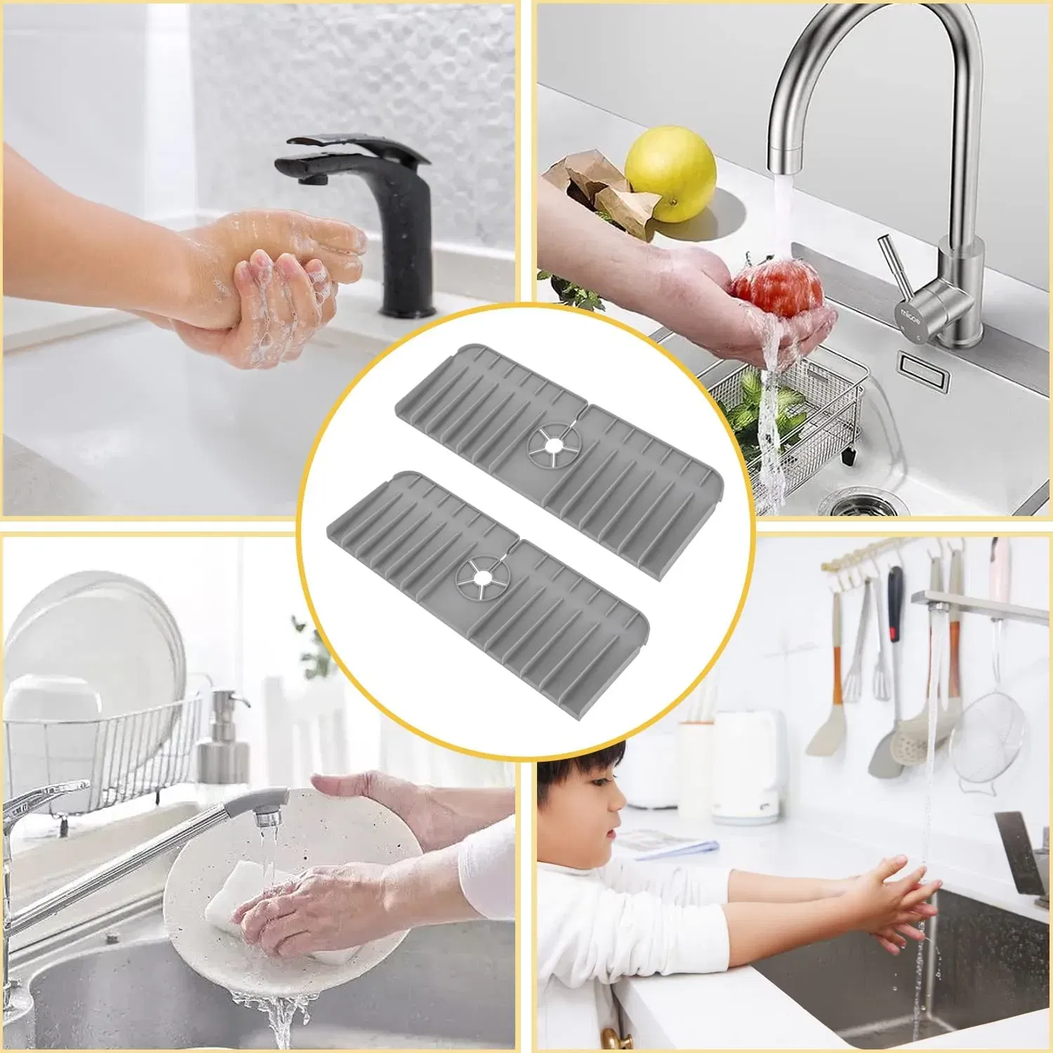 Silicone Faucet Sink Splash Guard Water Catcher Drying Mat for Kitchen Bathroom Faucet Mats & Pads Custom Size