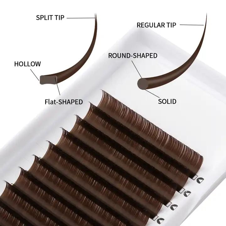 Soft 0.10 Flat Classic Lash Ellipse Matte Lash Extensions with Split Tips 0.15 0.20 mm Black Brown Flat Eyelash Extensions