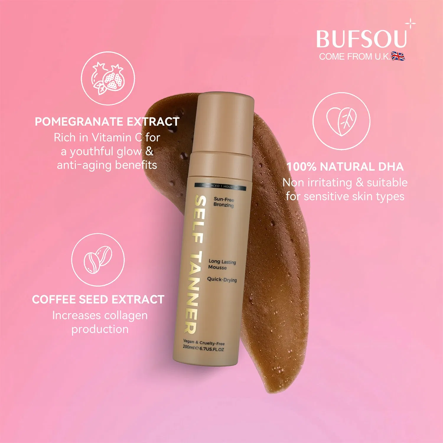 Private Label Charming Skin Color Body Tanner Dark Tan Antioxidant Youth Glowth Vitamin Collagen Vegan Nourish Self Tanner