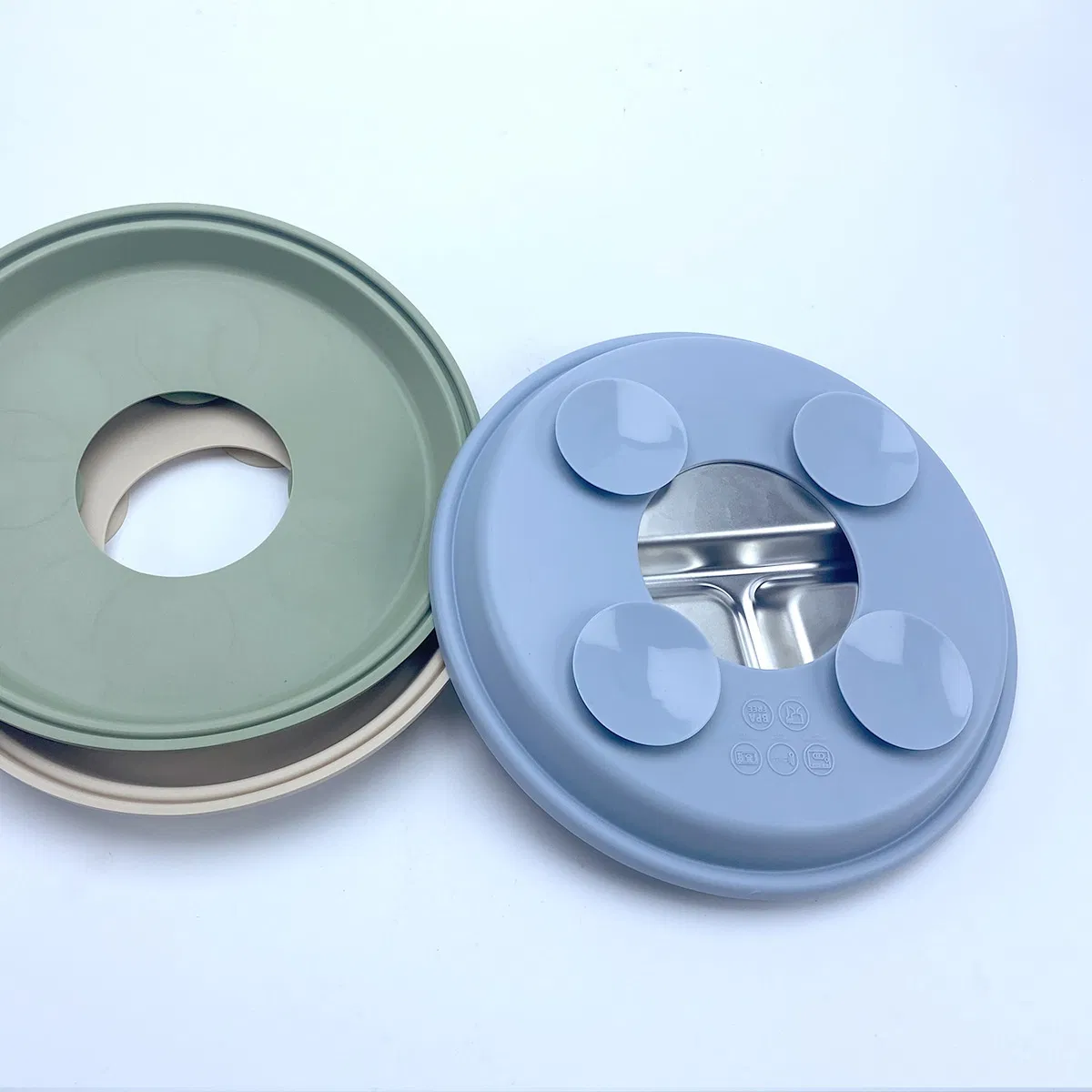 Non-Slip 9'' Divided Toddler Baby Stainless Steel Kids Plate with Silicone Sleeves Suction
