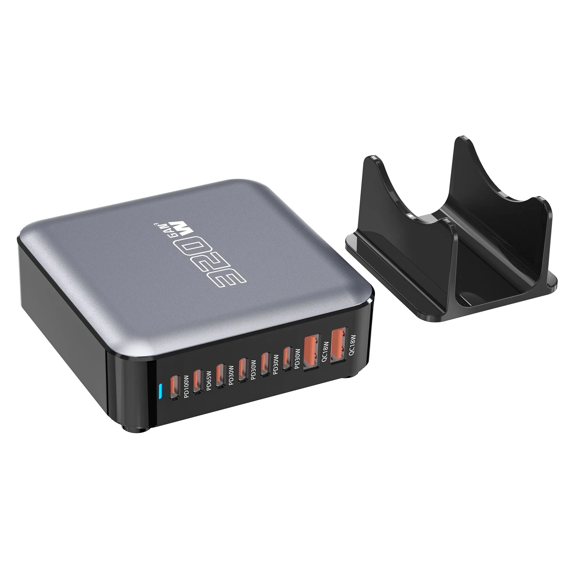 EU Au UK Us Plug 320W GaN 8 Port Output Fast Charging Station Desktop Charger for Phones Tablets Drones