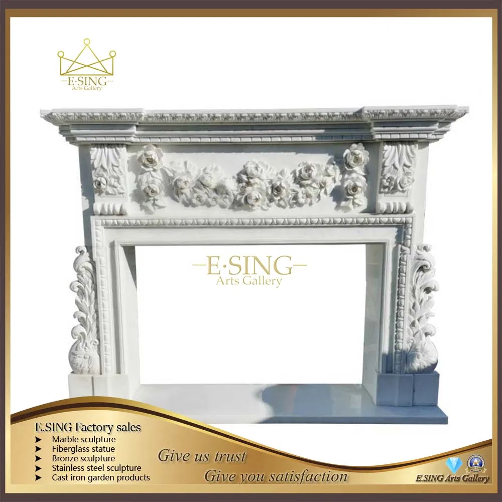 White Marble Decorative Stone Angel Carved Fireplace Surround Design