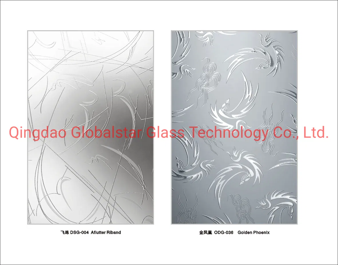 4mm 5mm 6mm Clear Acid Etched Decorative Glass/Design Glass/Art Glass/Stained Glass/Frosted Glass/Building Glass/Tinted Acid Etched Glass/Reflective Acid Etched