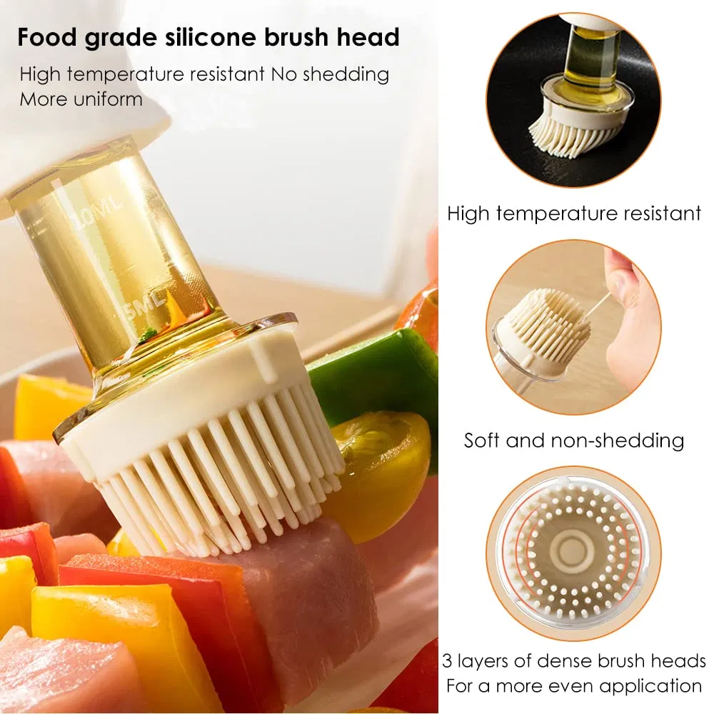 Upgraded 2 in 1 Glass Olive Oil Dispenser Bottle with Extended Silicone Basting Brush for Cooking
