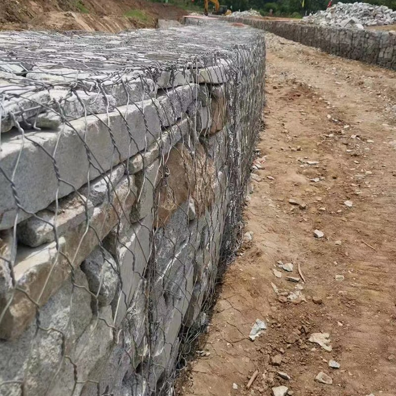PVC Coated Stone Gabion Cage Hot Galvanized 2X1X1m Twisted Hexagonal Gabion Wire Mesh Hole Shaped Stone Box Retaining Wall for River Protection Flood Control