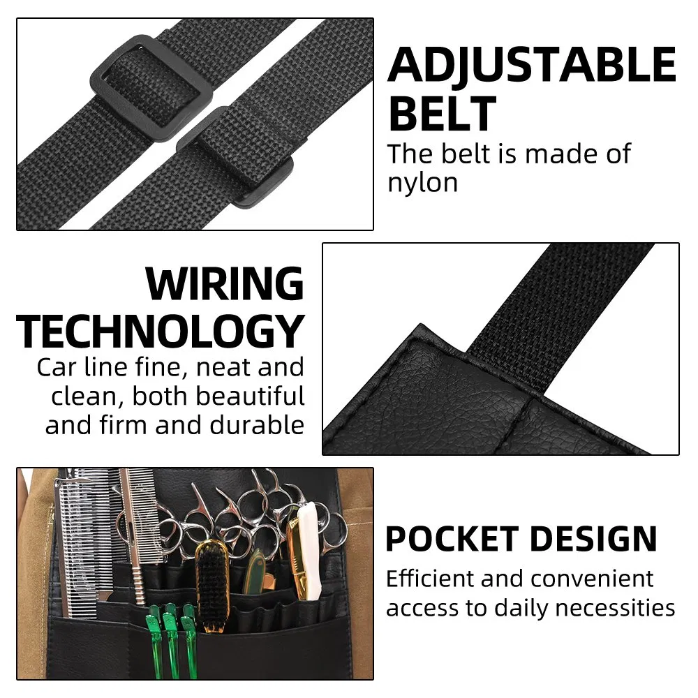 Professional PU Leather Cosmetic Organizer Hair Cutting Brush Tools Waist Belt Bag for Salon