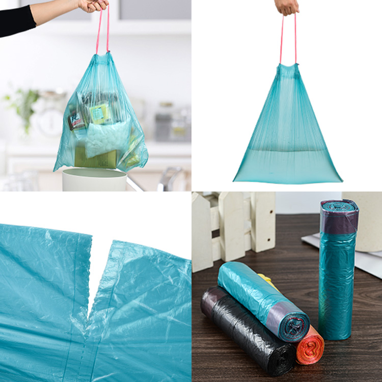 Custom Logo Printing Drawstring Garbage Bag Interleaved Plastic Trash Bag