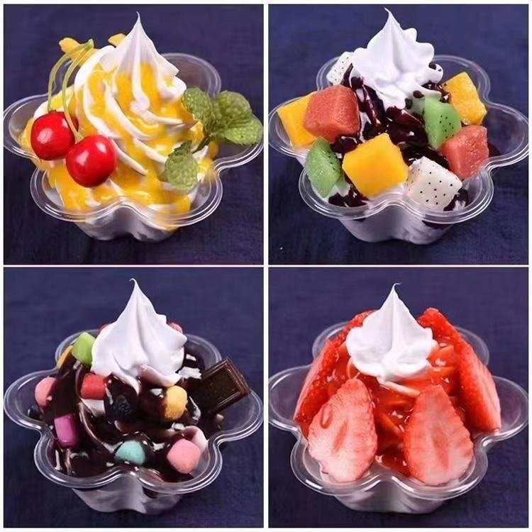Disposable Pet Hexagonal/Heptagonal Flower Bowl Salad Container Transparent Plastic Snow Ice Rain Takeaway Salad Dessert Cups Various Colors
