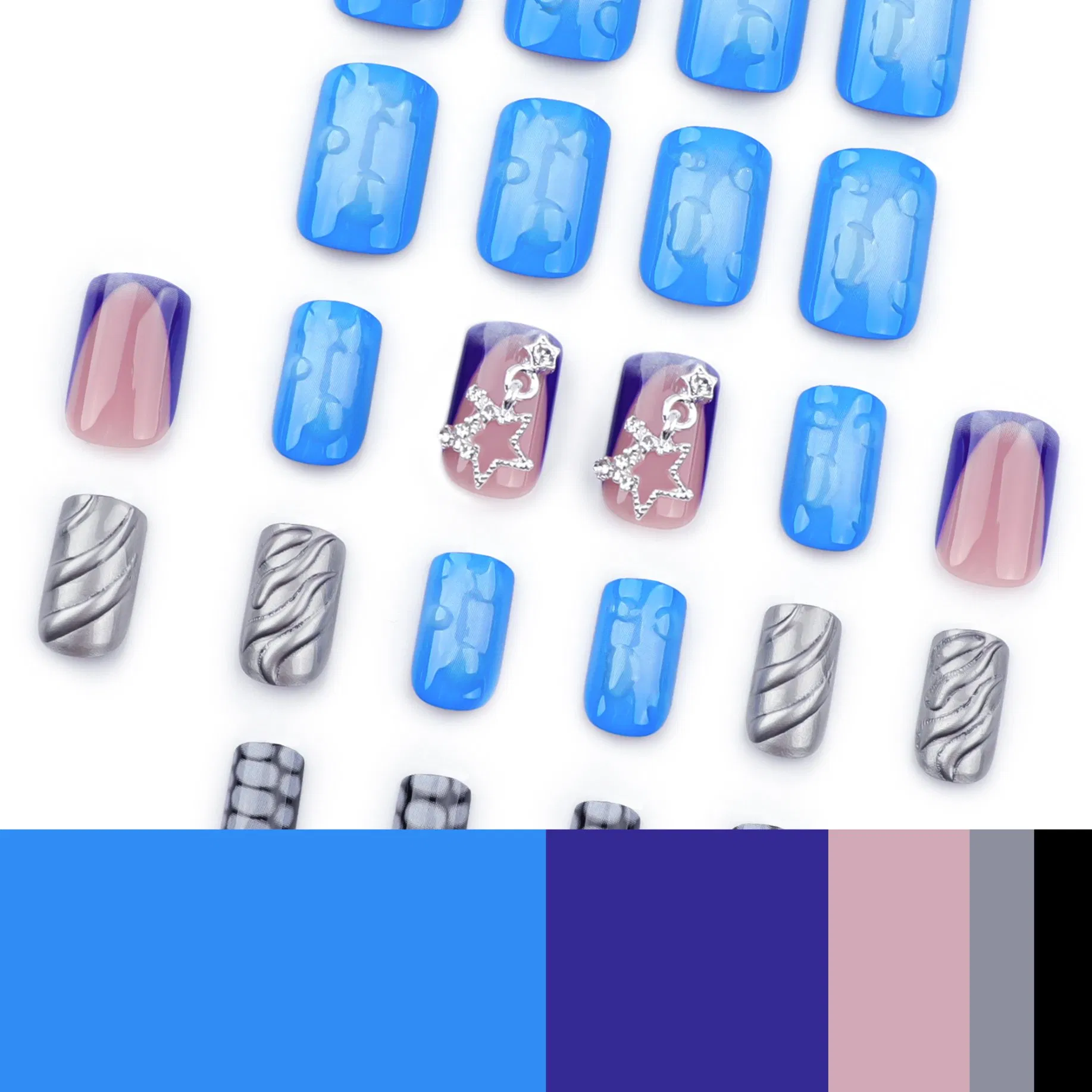 Long Natural Square Shaped Press on False Nails New 3D Style Fingernails