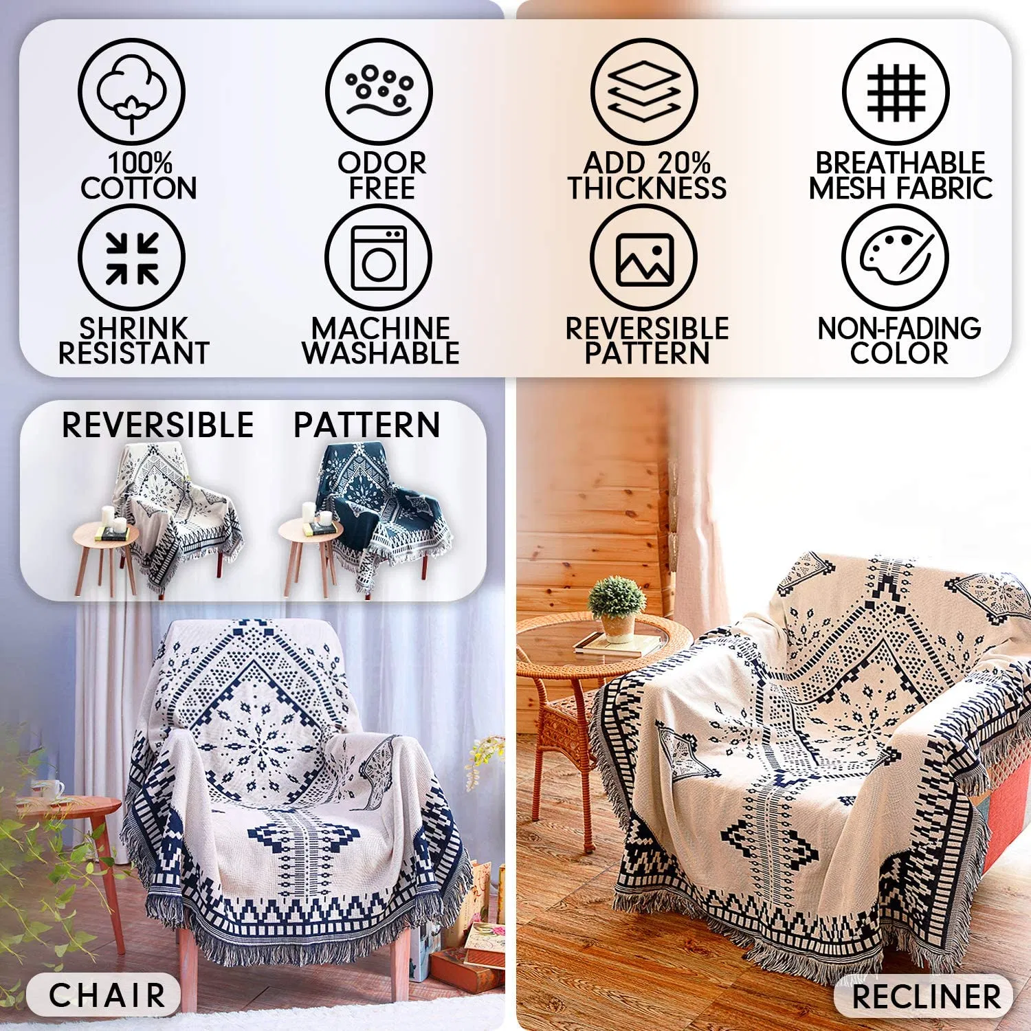 Плед вязаный с винтажным узором, 130x160 см