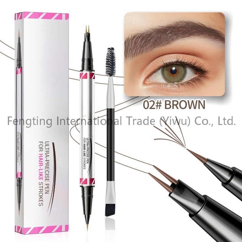 Waterproof Sweat-Proof Non-Fading Double-Headed Eyebrow Enhancer Pen Long-Lasting Natural Three-Dimensional Wild Eyebrows Set