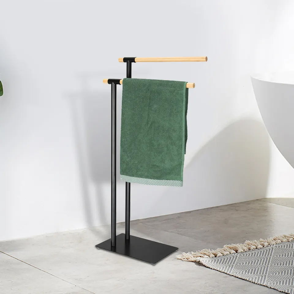 Modern Popular Two-Layer Household Bamboo Towel Rack