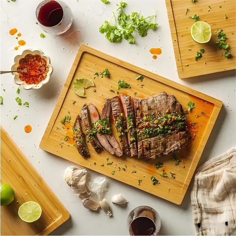 3-Piece Bamboo Wooden Cutting Chopping Board Set for Meat Cheese Bread Serving