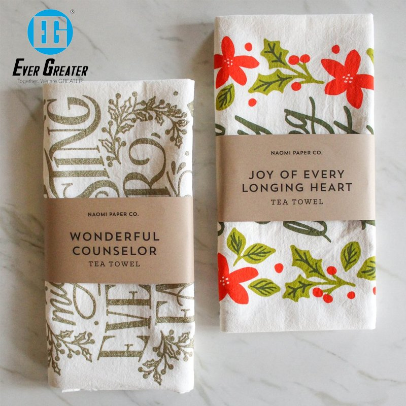 Custom Cotton Kitchen Towel Set Absorbent Christmas Kitchen Towels with Printed Designs