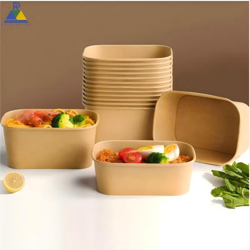 Disposable Salad Eco-Friendly Compostable Takeout Packaging Rectangle Paper Bowl