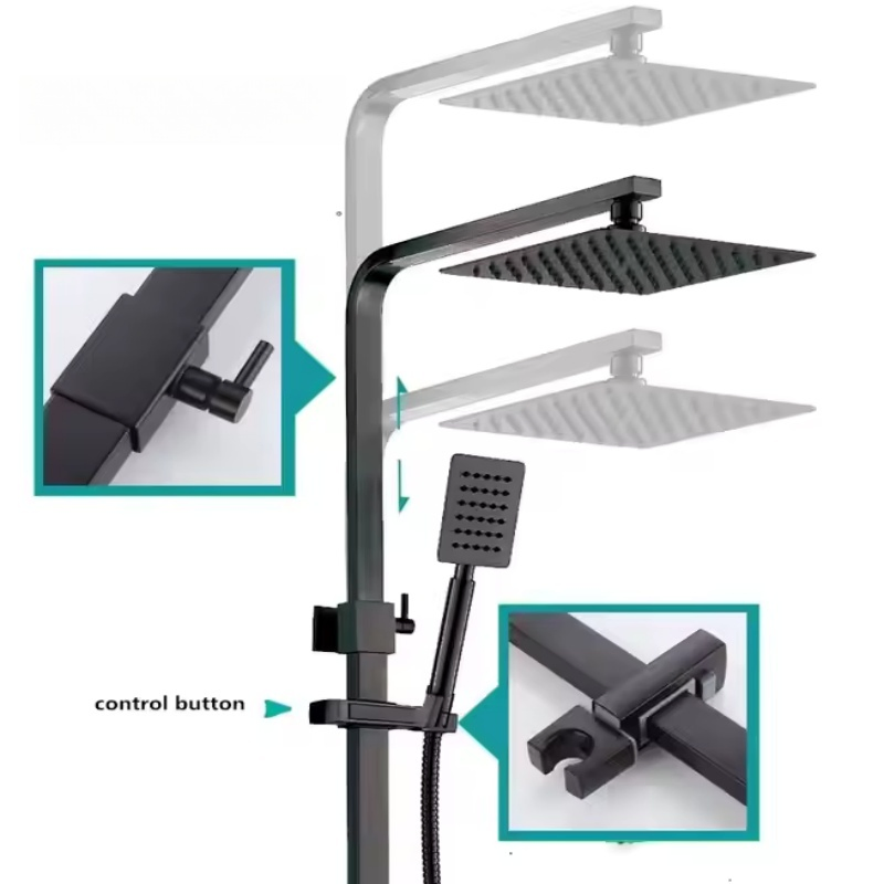 Bathroom Large Head Rain Shower Spray Sleek Black Shower Set