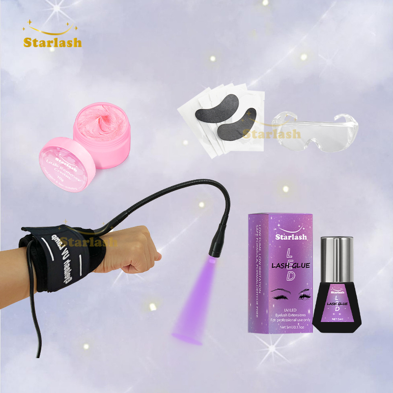 Star Lash LED UV Foot Pedal Eyelash Long Retention UV LED Wrist Lamp Lash Glue Set for Lash Extension Wrist UV Lamp