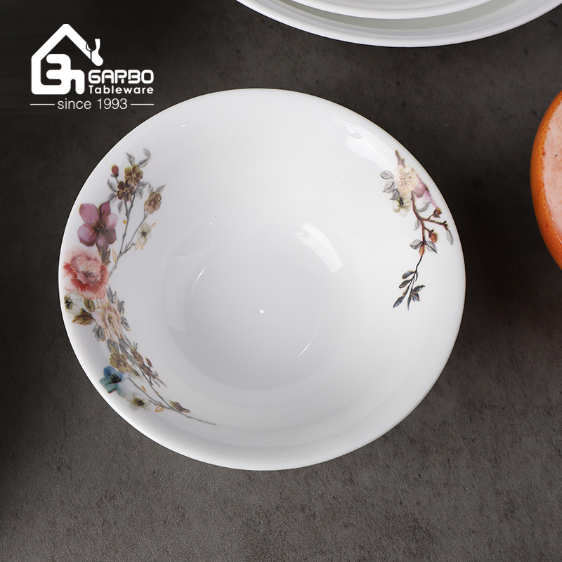 5-Inch Round White Opal Glass Food Bowl Set with Classical Flower Decal