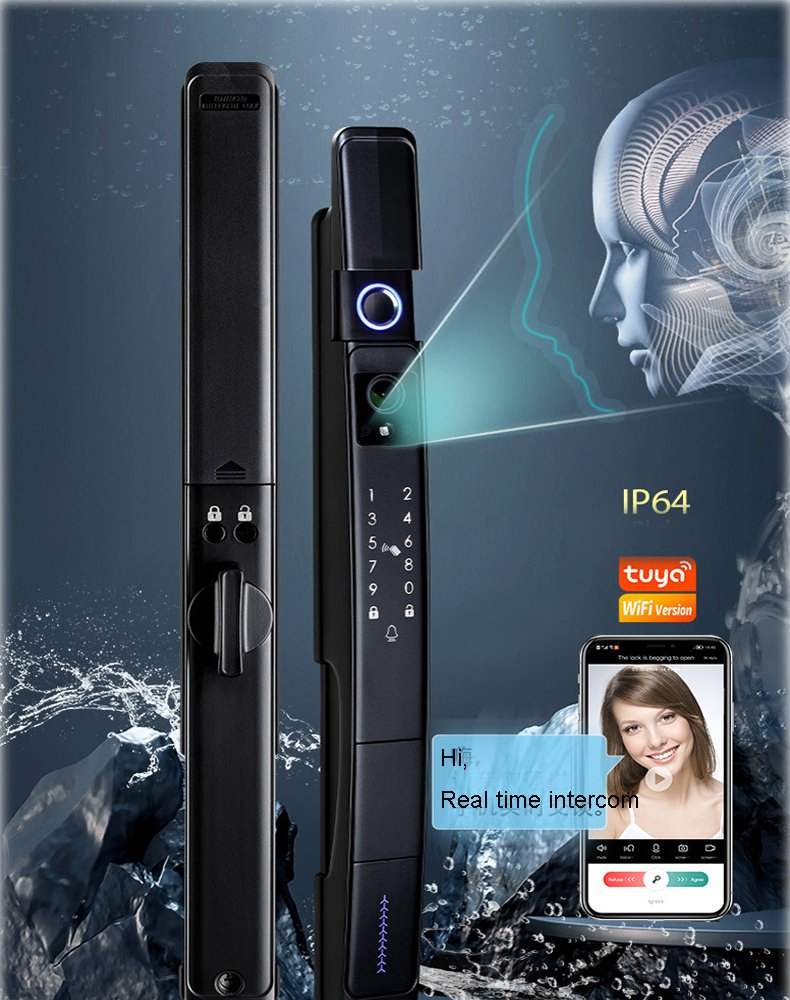 3D Face Fingerprint Code Thin Smart Lock for Wooden Door, Alum. Door