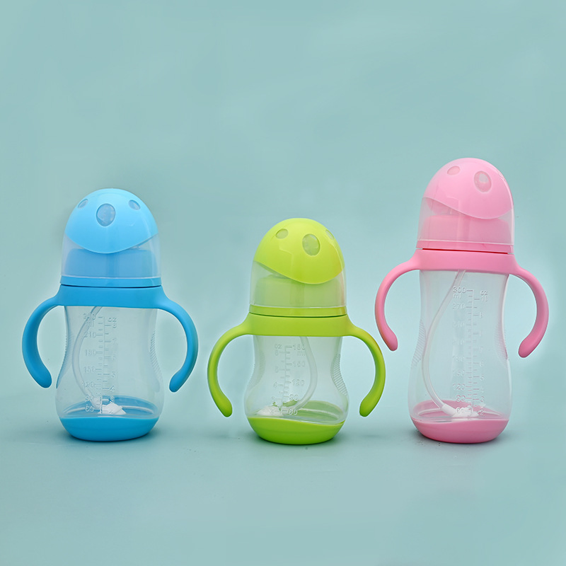 Premium Wide Neck Baby Bottle with Straw and Handle