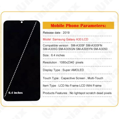 Дисплей OLED 6.4'' для Samsung A30, сенсорный