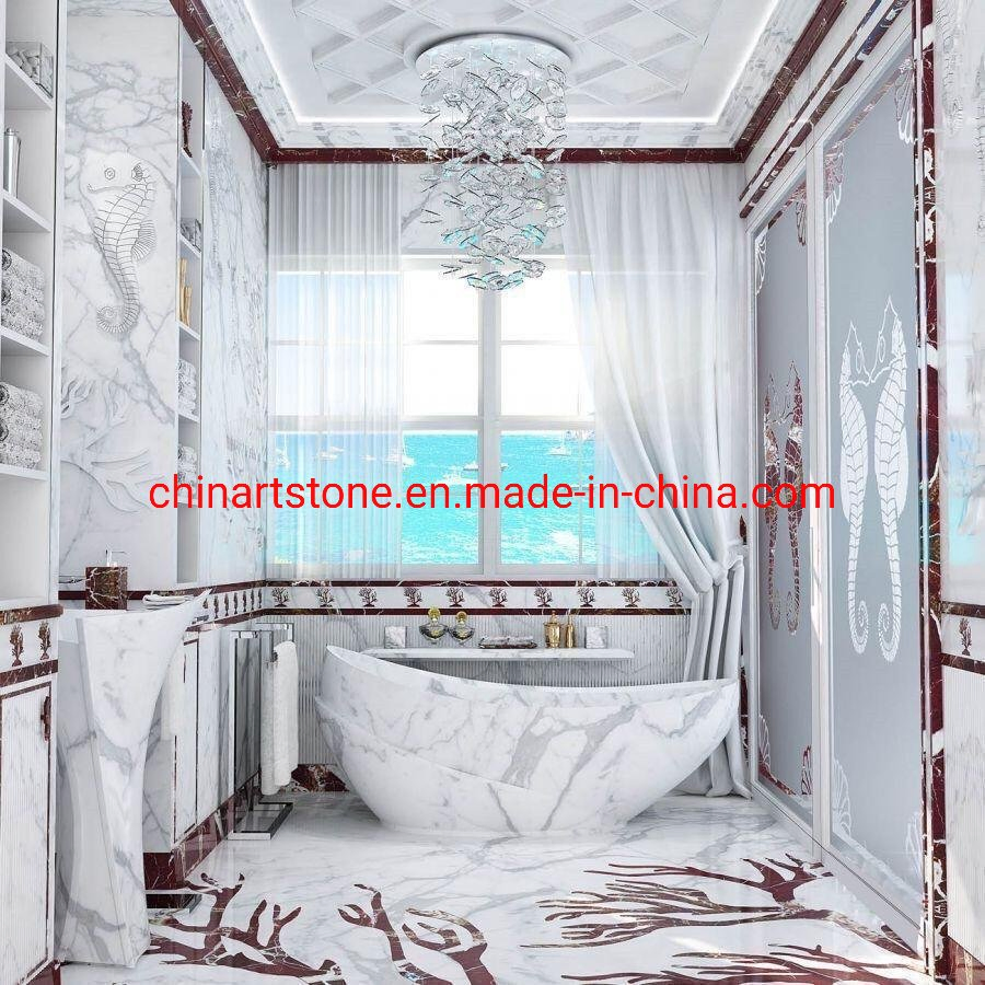 High-End Nature Stone White Marble Bathtub for Bathroom