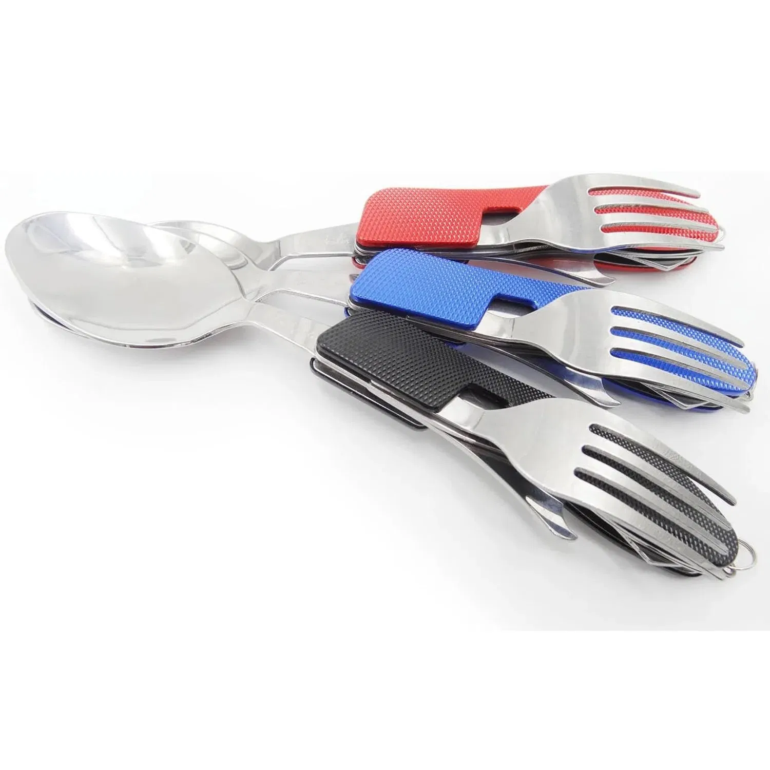 New Design Camping Travel 6-in-1 Green Stainless Steel Foldable Cutlery Set