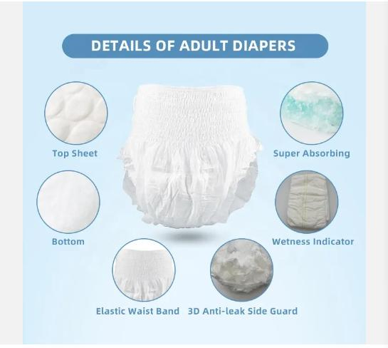 Wholesale High Quality Hospital Ultra Thick Disposable Adult Diaper Pull up Pants Diapers for Elderly