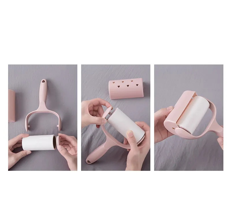 Portable Clothes Fur Fuzz Cleaner Extra Hair Trimmer Sticky Pet Hair Lint Remover with Cover Color Handle Lint Roller