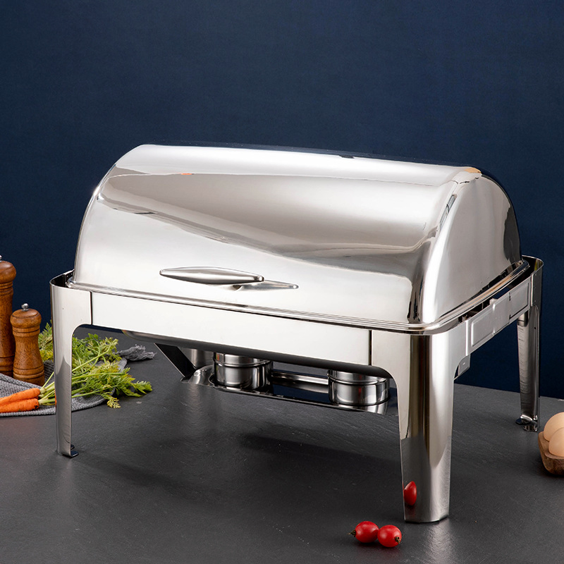 Full Size Roll Top Glass Lid Chafing Dish Oval Golden Dishes Kitchenware Service Buffet Dish