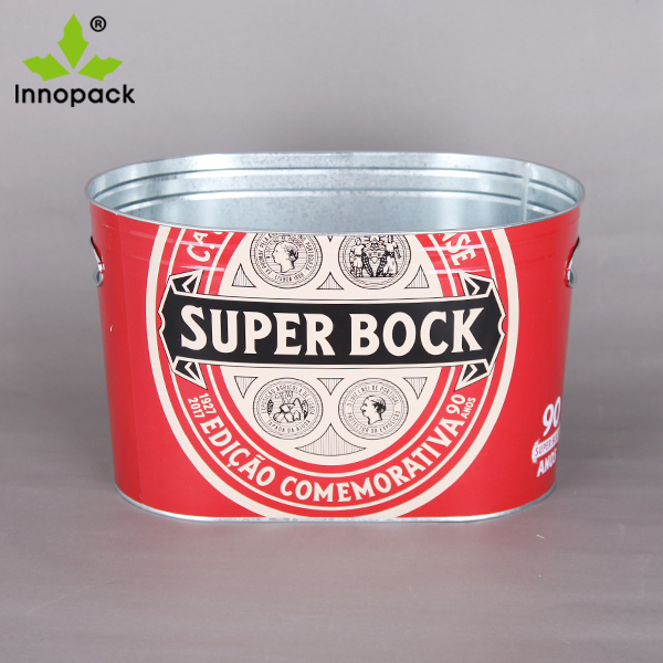 10qt Printed Oval Stainless Steel Metal Ice Bucket with Handle