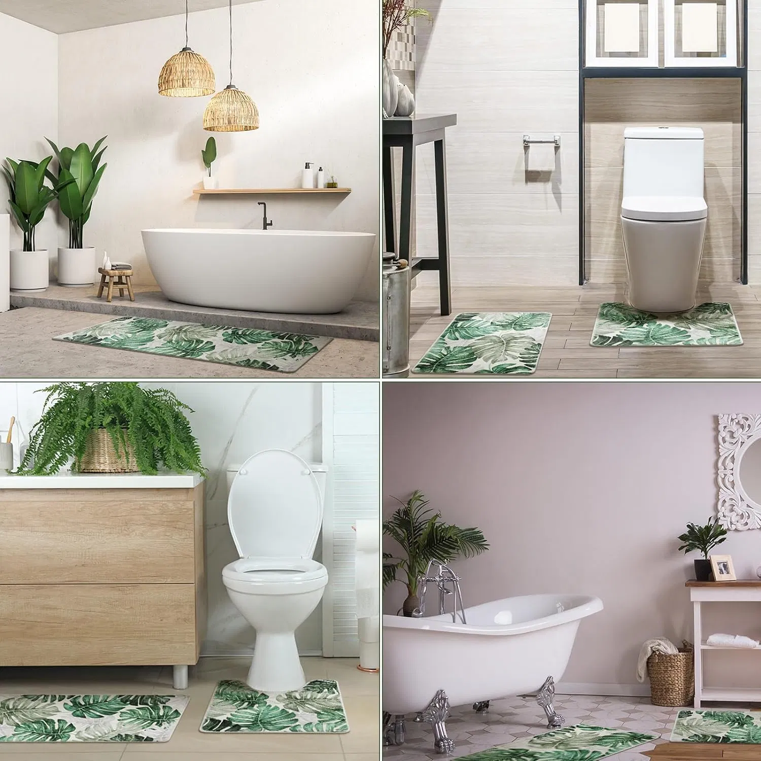 Clearance 3 Pieces Green Monstera Rug Washable Large Long Bathroom Strong Water Absorbent Rugs Non Slip Matting