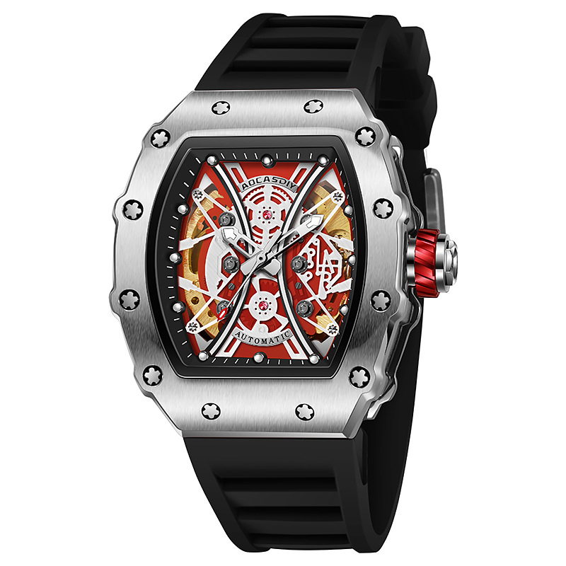 Hot Viral Skeleton Automatic Mechanical Watch Barrel-Shaped Men's Watch