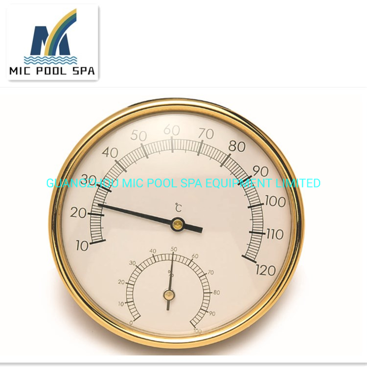 Sauna Plastic Temperature Moisture Meter with Golden Color Strip, Stainless Steel Steam Sauna Room Clock